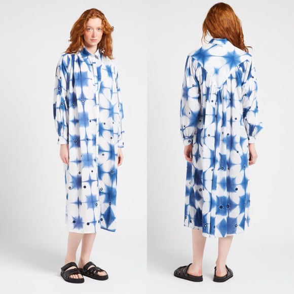 V De Vinster Cramp Tie Dye Dress Indigo/White Button-Down Placket - Picture 3 of 15